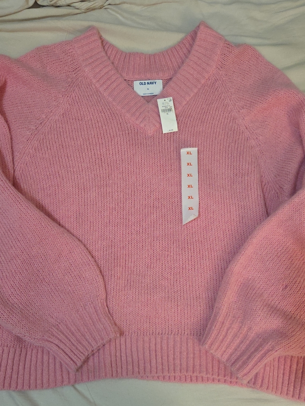 Old Navy Women's Cropped Pink V-Neck Sweater Sz XL NWT Wool Blend